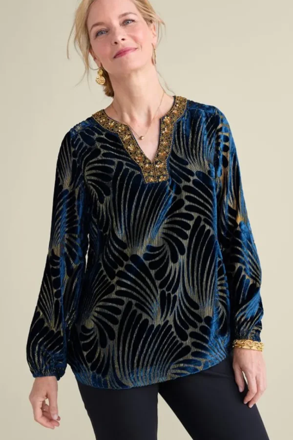 Soft Surroundings Adrienne Embroidered Velvet Tunic- Tops