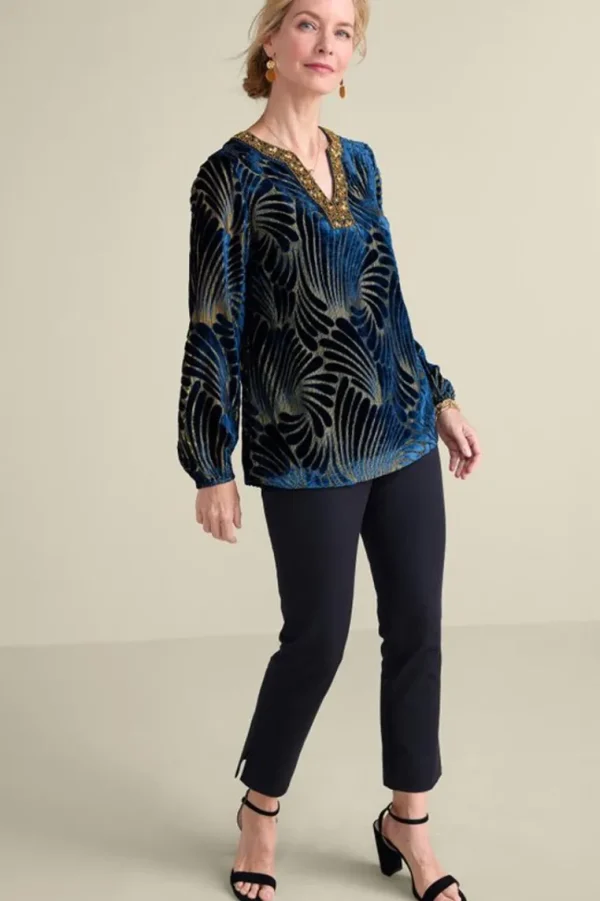 Soft Surroundings Adrienne Embroidered Velvet Tunic- Tops