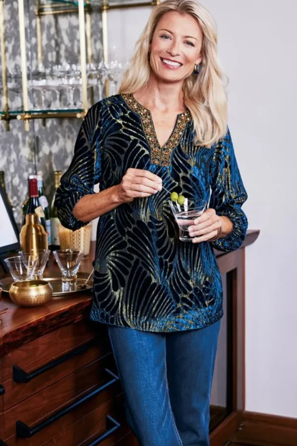 Soft Surroundings Adrienne Embroidered Velvet Tunic- Tops