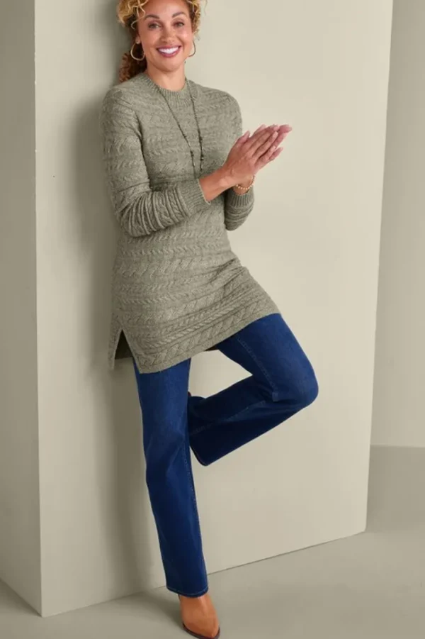 Soft Surroundings Alena Cable Sweater Tunic- Tops | Sweaters & Cardigans