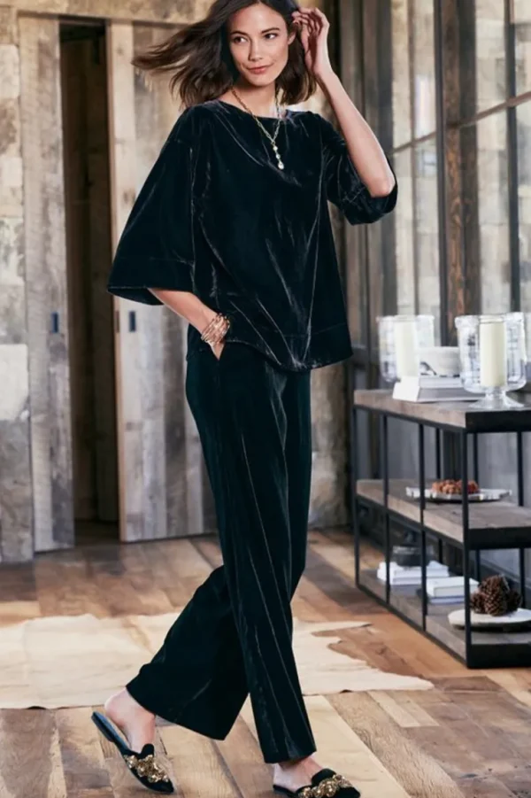 Soft Surroundings Aria Velvet Wide Leg Pants- Pants