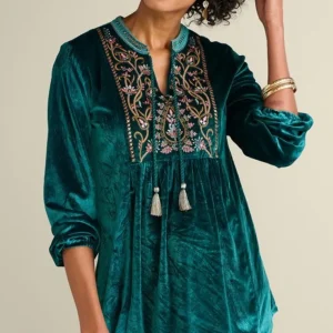 Soft Surroundings Ashanti Embellished Velvet Tunic- Tops