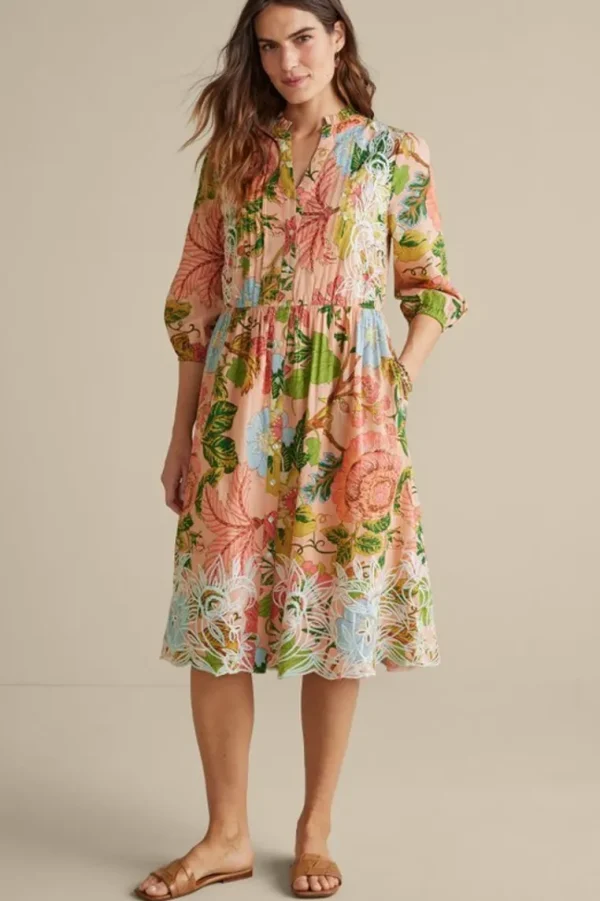 Soft Surroundings Bellicia Embroidered Midi Dress- Dresses