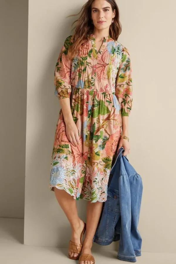 Soft Surroundings Bellicia Embroidered Midi Dress- Dresses