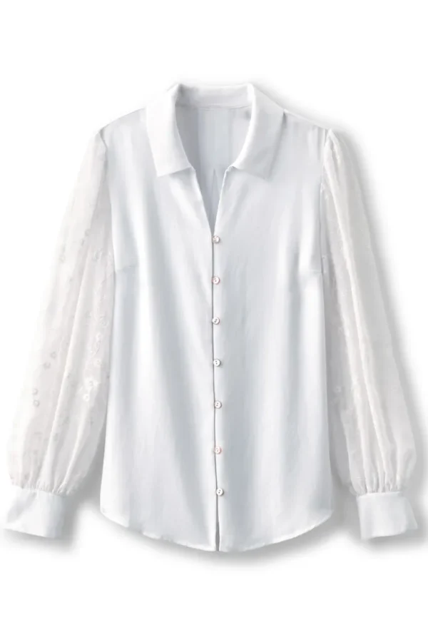 Soft Surroundings Calathea Embroidered Sleeve Shirt- Tops