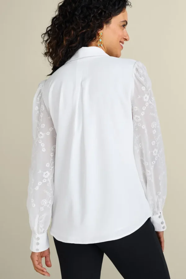 Soft Surroundings Calathea Embroidered Sleeve Shirt- Tops