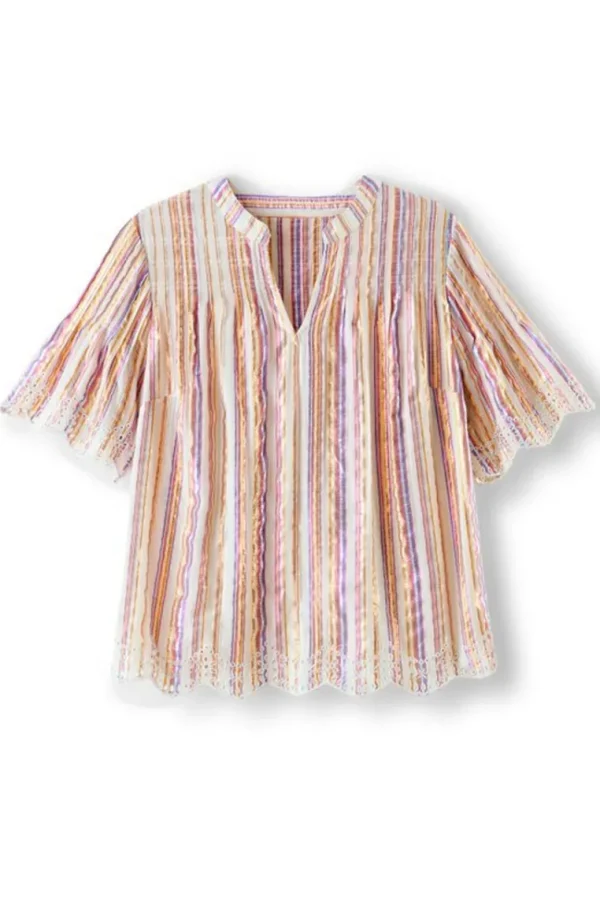 Soft Surroundings Ciel Metallic Stripe Eyelet Top- Tops