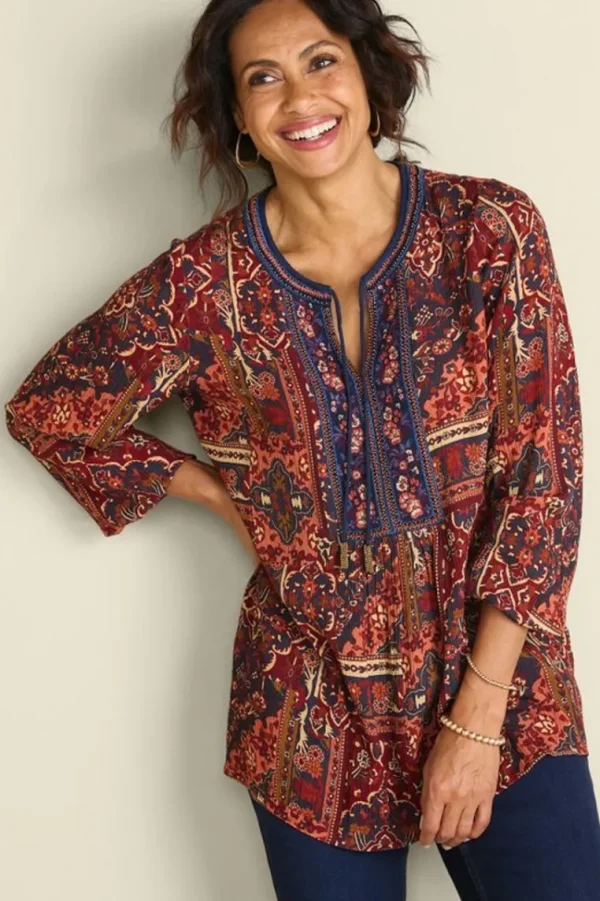 Soft Surroundings Cindra Embroidered Gauze Tunic- Tops