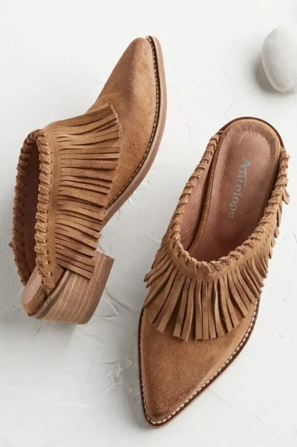 Soft Surroundings Dabney Fringe Suede Mules- Shoes