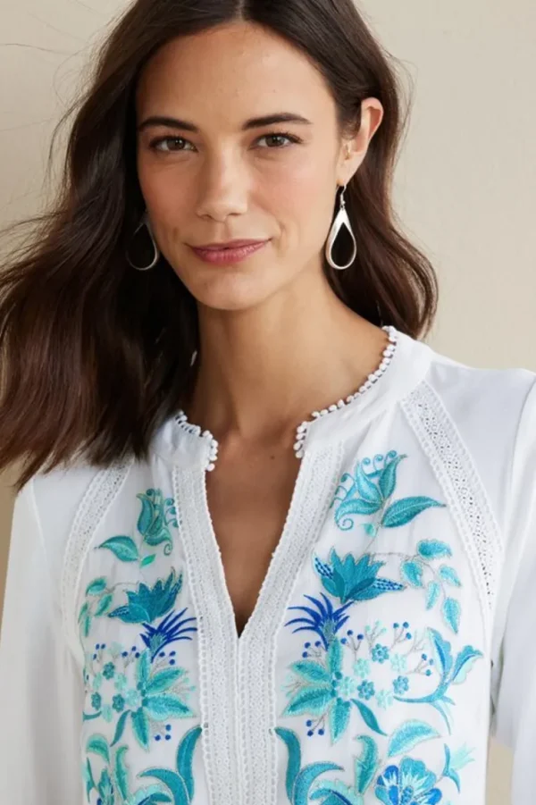 Soft Surroundings Delsie Embroidered Top- Tops