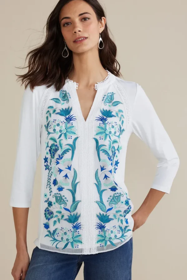 Soft Surroundings Delsie Embroidered Top- Tops