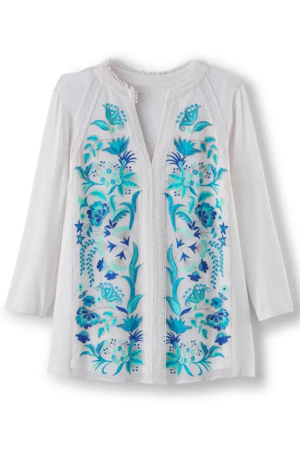 Soft Surroundings Delsie Embroidered Top- Tops