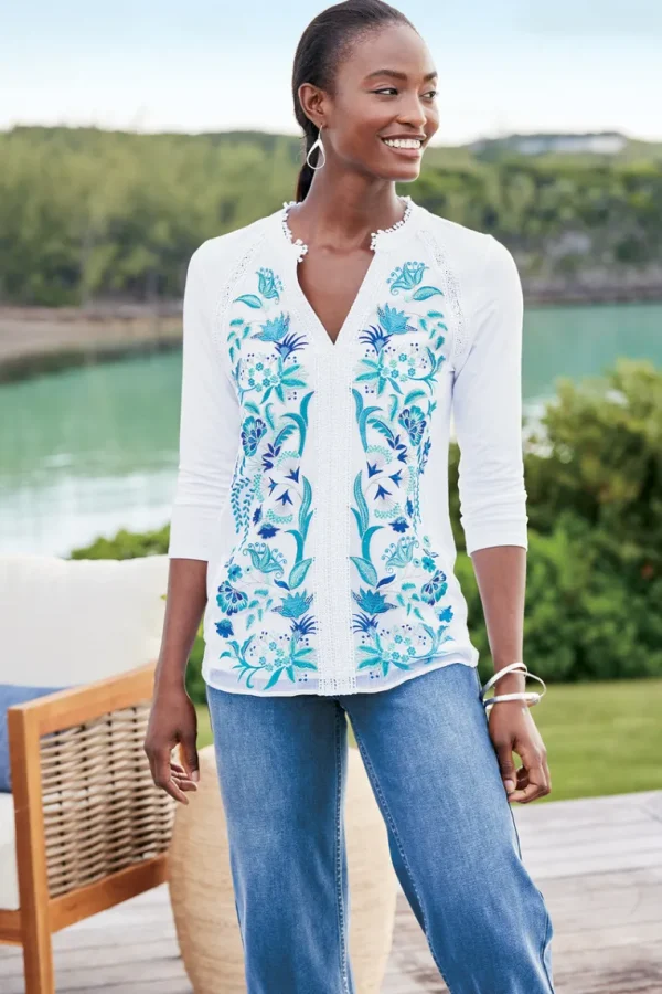 Soft Surroundings Delsie Embroidered Top- Tops