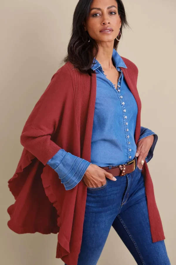 Soft Surroundings Draped Ruffle Cardigan- Tops | Toppers