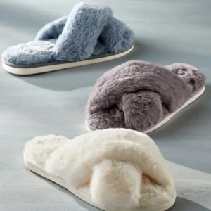 Soft Surroundings Dreama Faux Fur Cross Band Slippers- Shoes