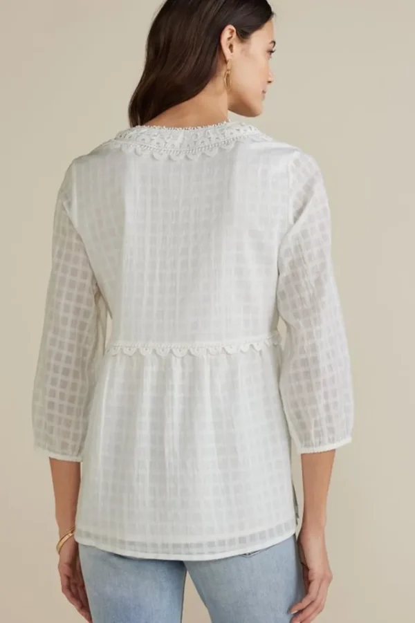 Soft Surroundings Elodie Windowpane Gauze Top- Tops