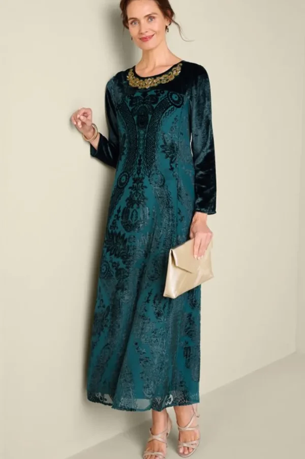 Soft Surroundings Emaline Velvet Burnout Maxi Dress- Dresses