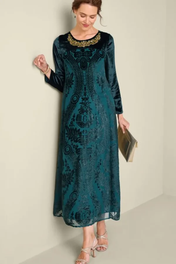 Soft Surroundings Emaline Velvet Burnout Maxi Dress- Dresses