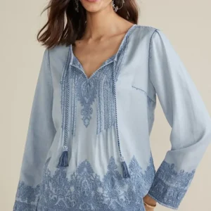 Soft Surroundings Emily Embroidered Tencel™ Top- Tops