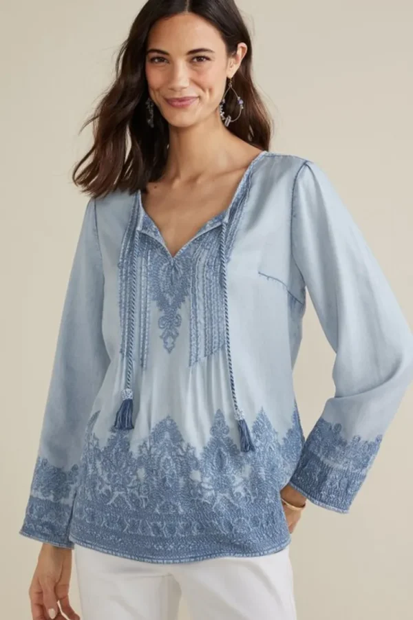 Soft Surroundings Emily Embroidered Tencel™ Top- Tops