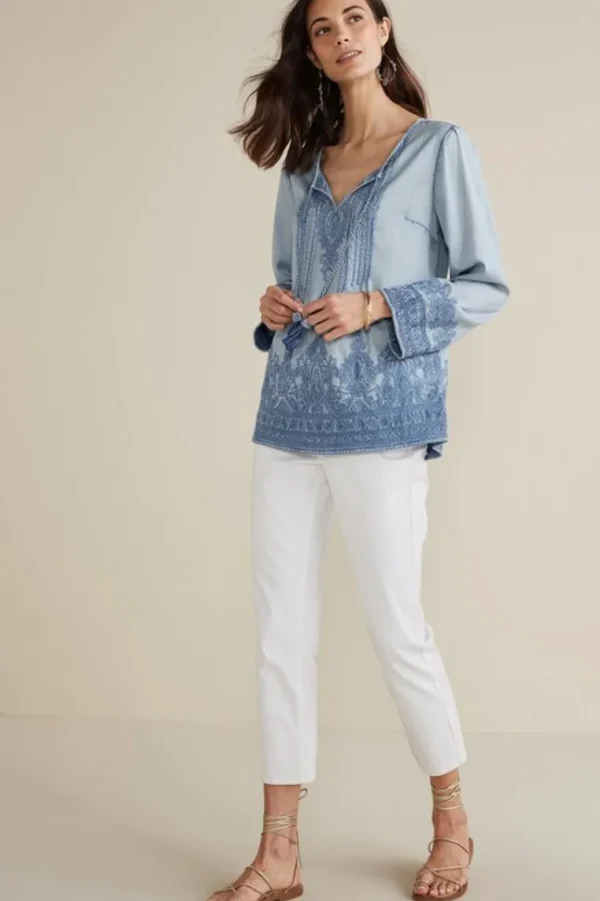 Soft Surroundings Emily Embroidered Tencel™ Top- Tops