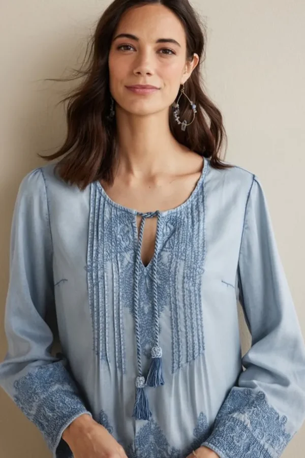 Soft Surroundings Emily Embroidered Tencel™ Top- Tops