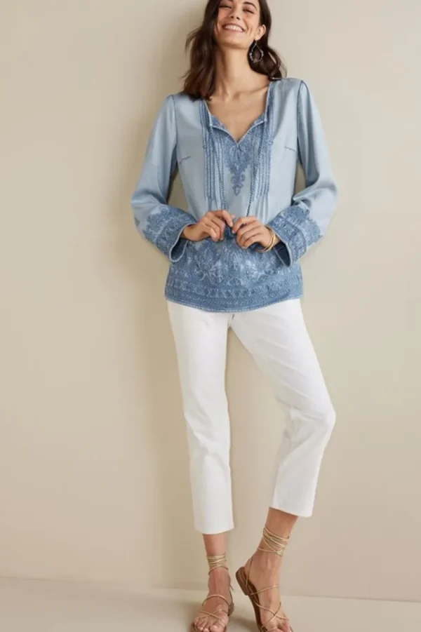 Soft Surroundings Emily Embroidered Tencel™ Top- Tops