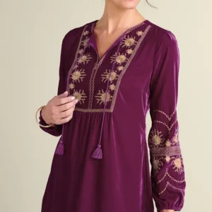 Soft Surroundings Evelyne Embroidered Velvet Tunic- Tops