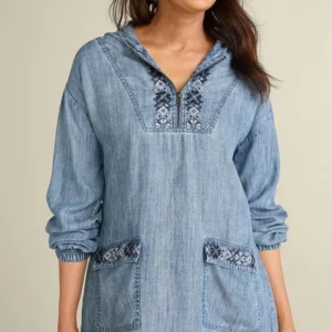 Soft Surroundings Evie Embroidered Tencel Hoodie- Tops