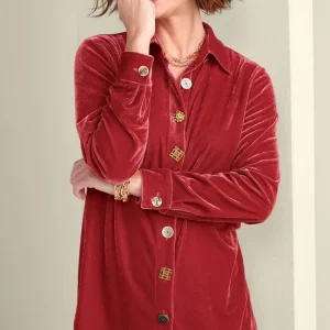 Soft Surroundings Filigree Velvet Boyfriend Shirt- Tops