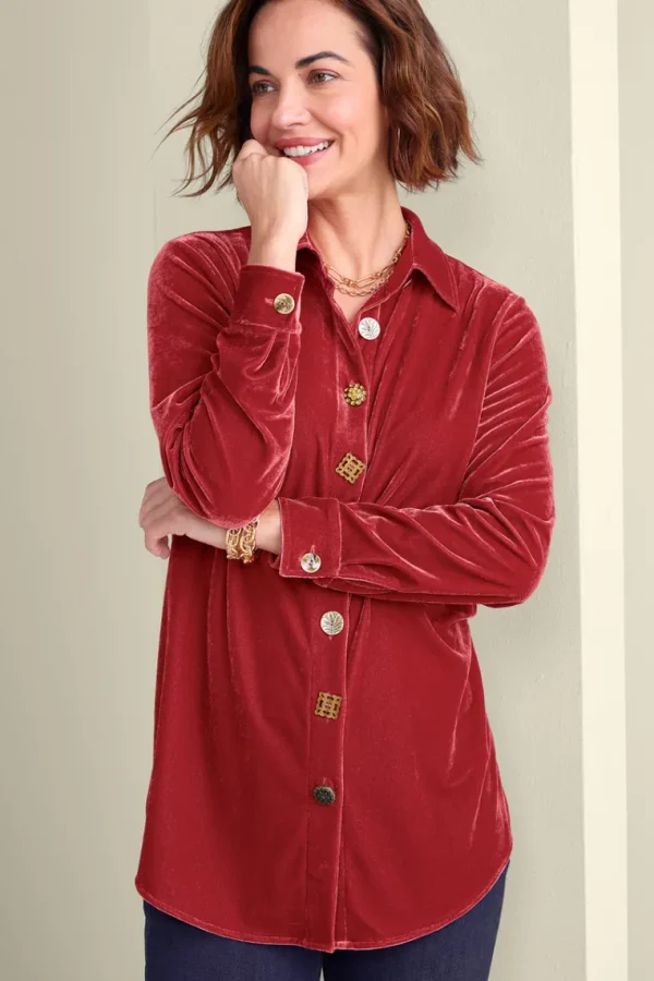 Soft Surroundings Filigree Velvet Boyfriend Shirt- Tops