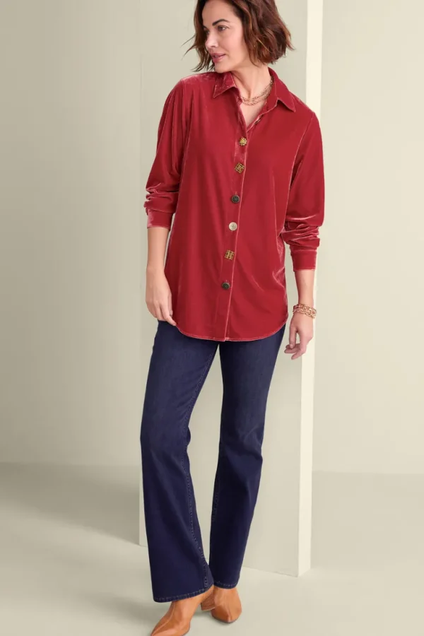 Soft Surroundings Filigree Velvet Boyfriend Shirt- Tops