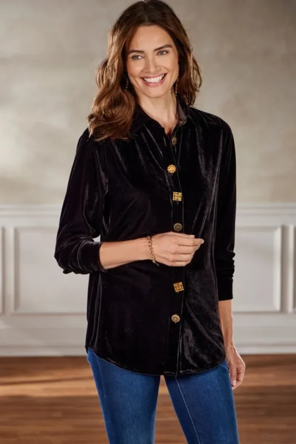 Soft Surroundings Filigree Velvet Boyfriend Shirt- Tops