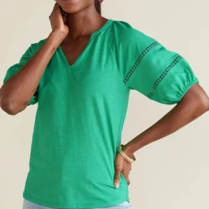 Soft Surroundings Heidi Supima Puff Sleeve Tee- Tops