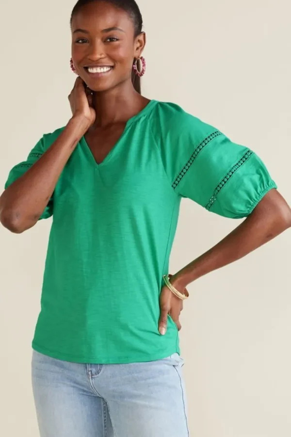 Soft Surroundings Heidi Supima Puff Sleeve Tee- Tops