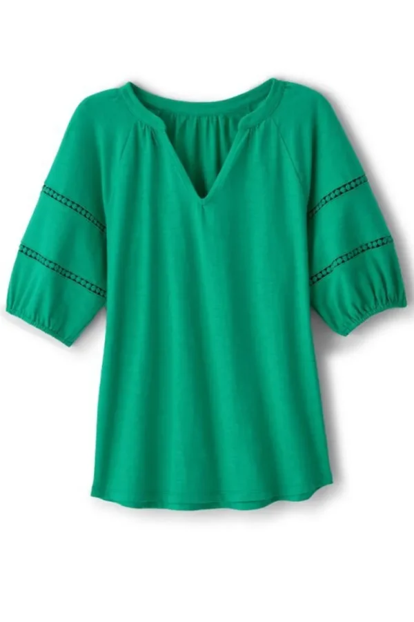 Soft Surroundings Heidi Supima Puff Sleeve Tee- Tops