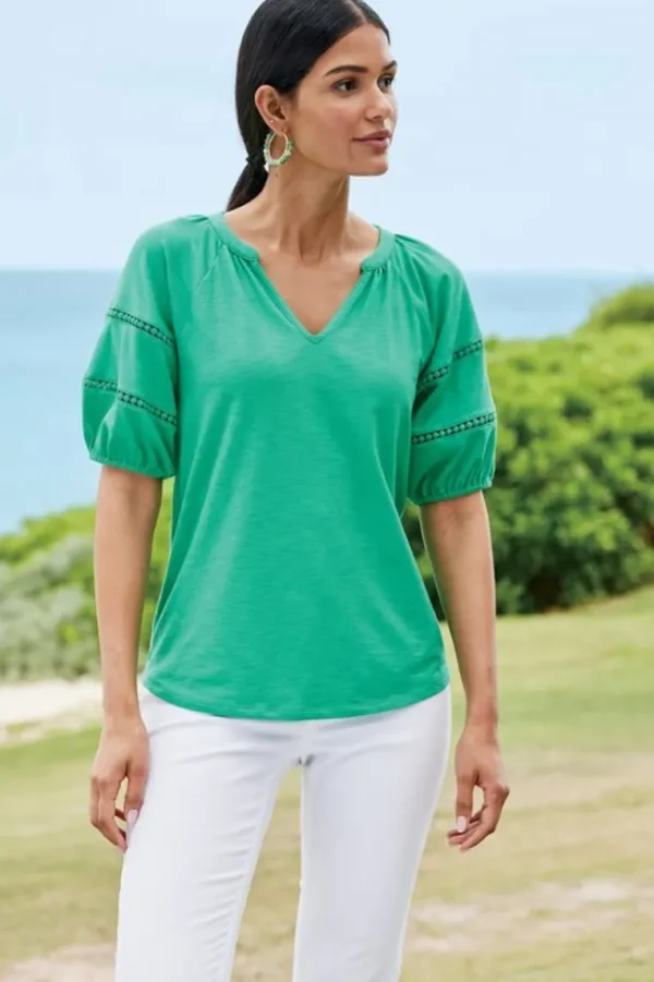 Soft Surroundings Heidi Supima Puff Sleeve Tee- Tops