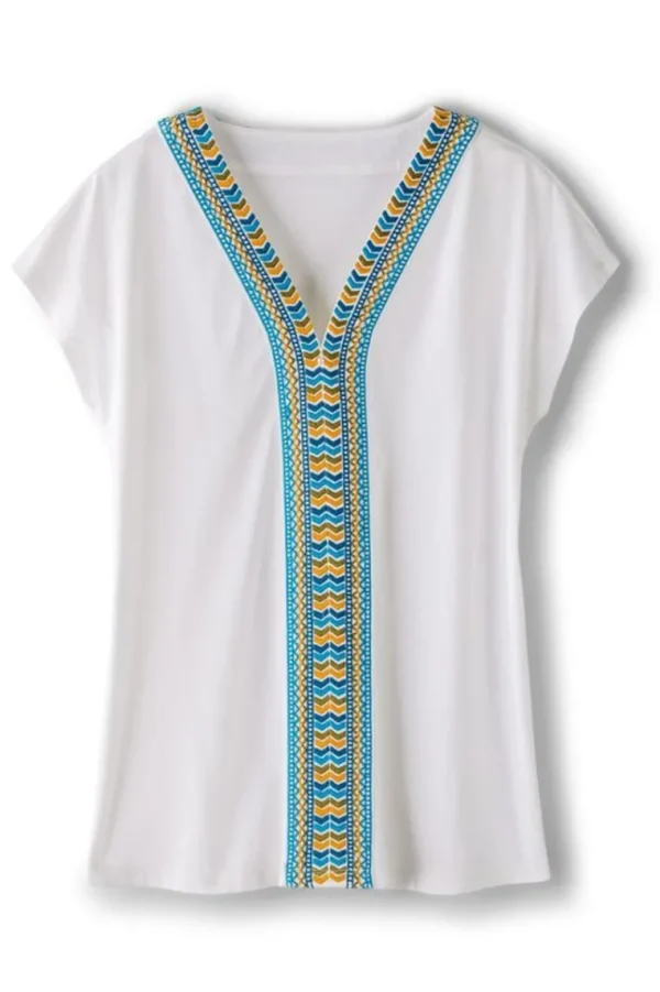 Soft Surroundings Izabel Embroidered Tee- Tops