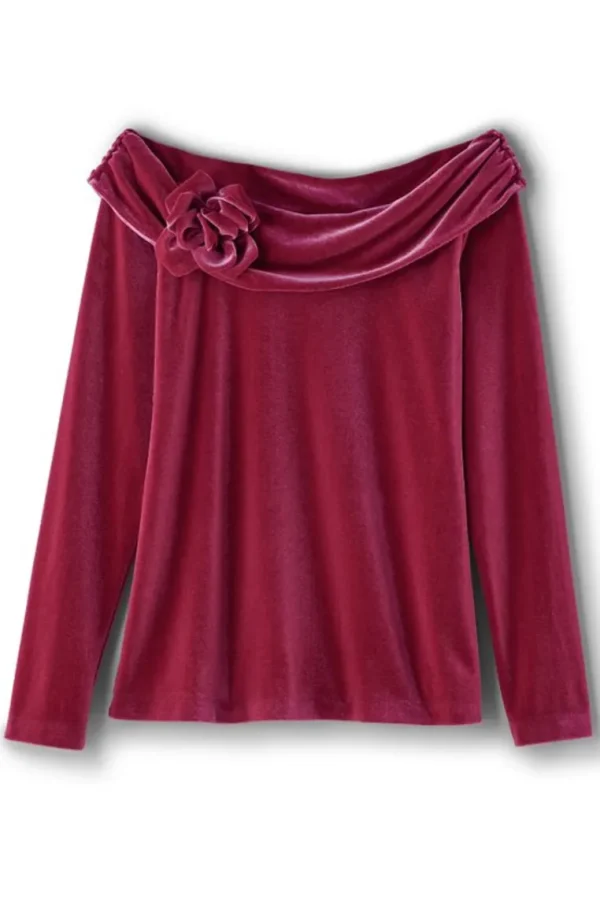 Soft Surroundings Jeanna Rosette Velvet Top- Tops