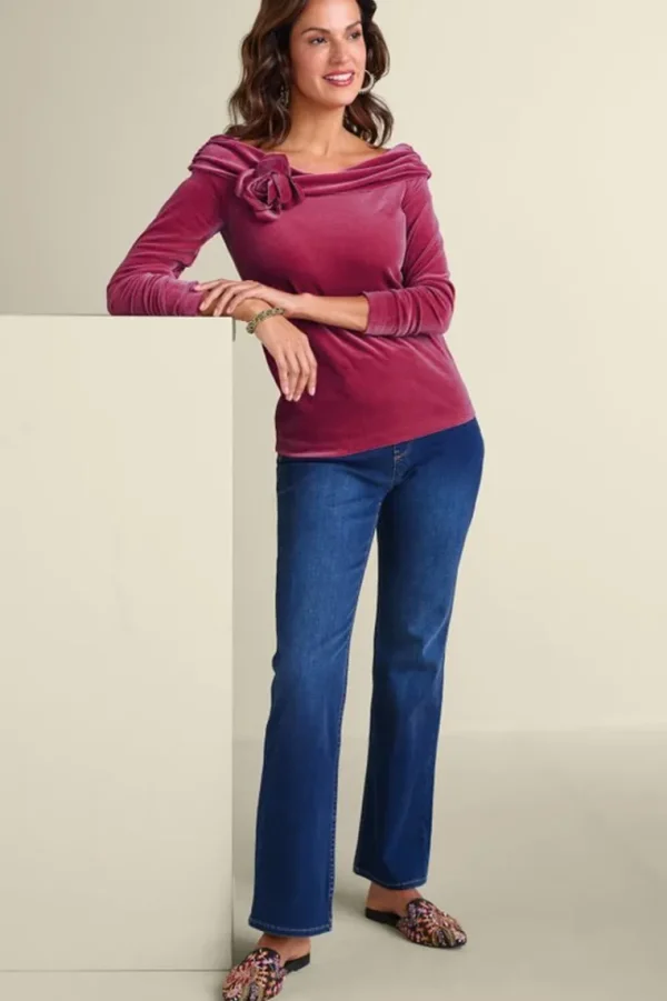 Soft Surroundings Jeanna Rosette Velvet Top- Tops