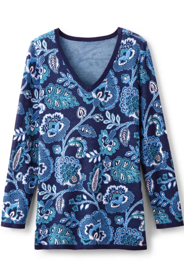 Soft Surroundings Leonor Jacquard Tunic Sweater- Tops | Sweaters & Cardigans