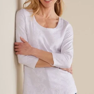 Soft Surroundings Linnea Embroidered 3/4 Sleeve Tee- Tops