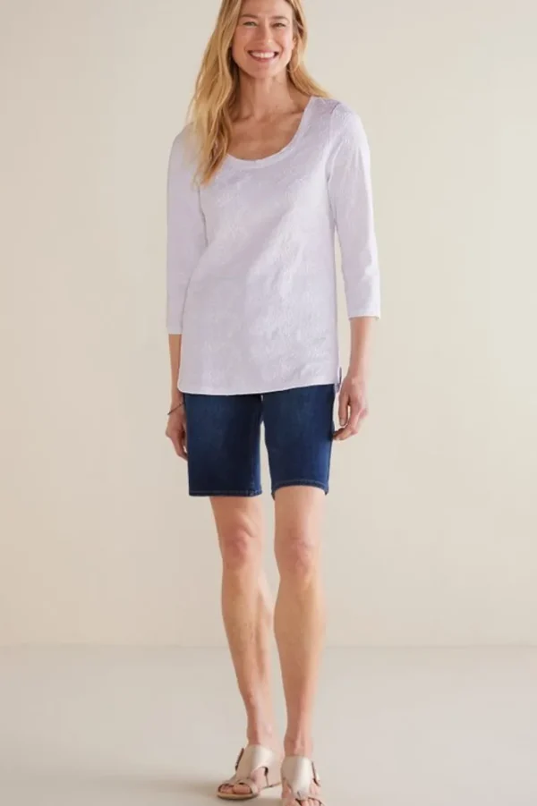 Soft Surroundings Linnea Embroidered 3/4 Sleeve Tee- Tops