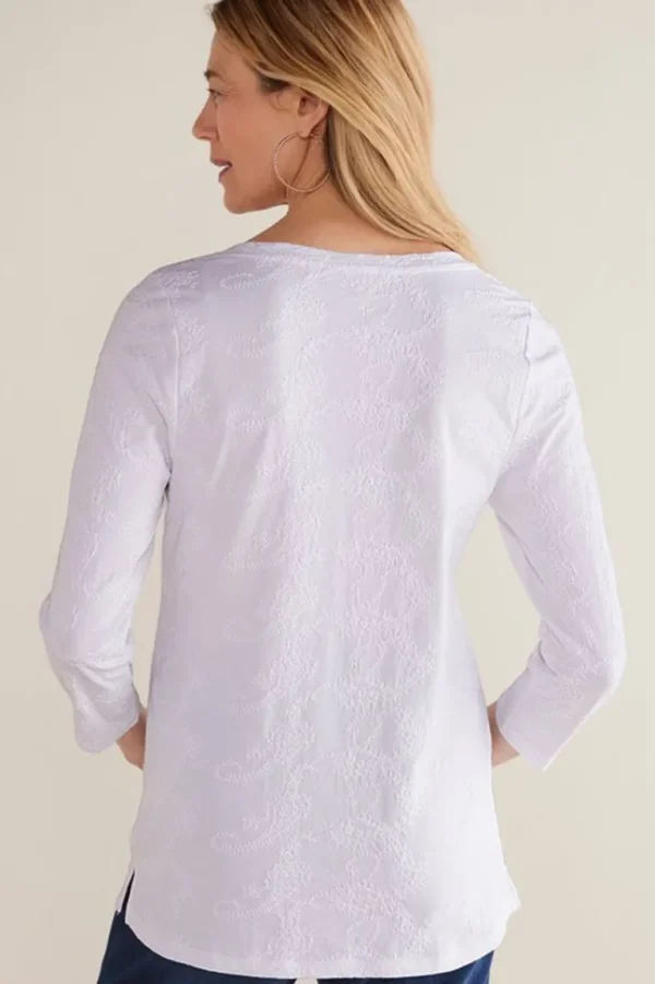 Soft Surroundings Linnea Embroidered 3/4 Sleeve Tee- Tops