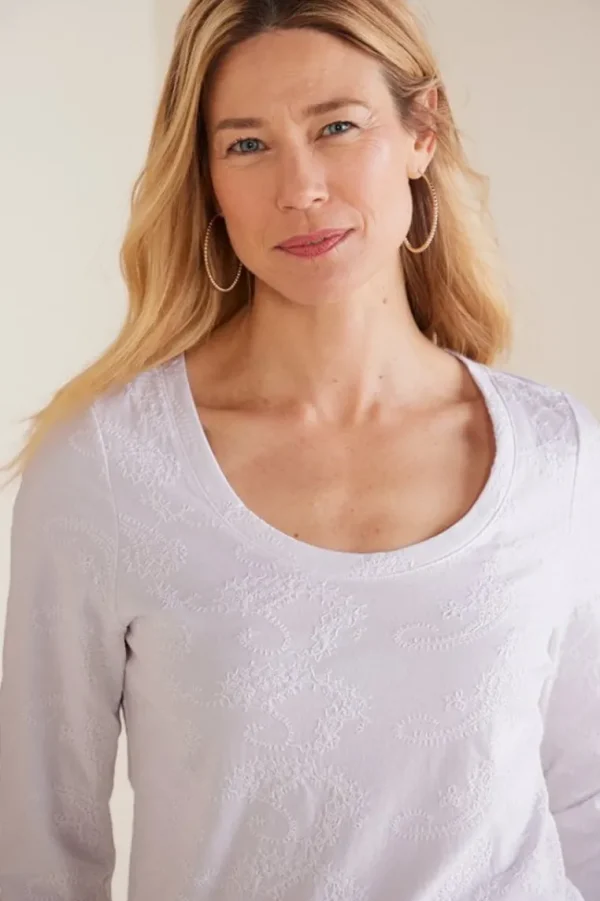 Soft Surroundings Linnea Embroidered 3/4 Sleeve Tee- Tops