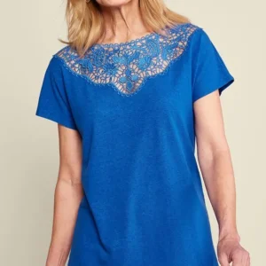 Soft Surroundings Luella Linen Blend Lace Tee- Tops