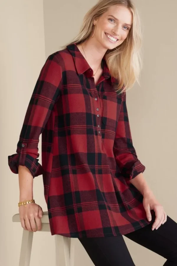 Soft Surroundings Mad About Plaid Top- Tops