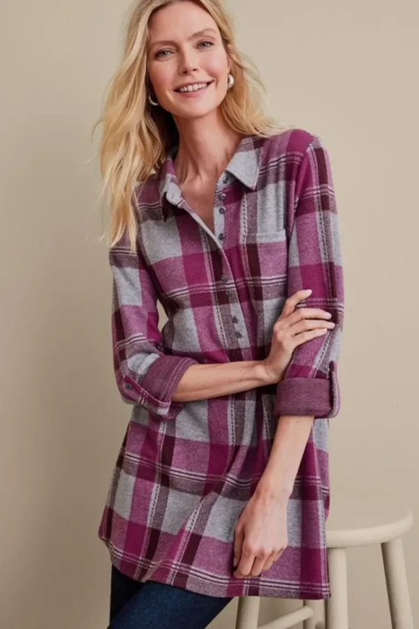 Soft Surroundings Mad About Plaid Top- Tops