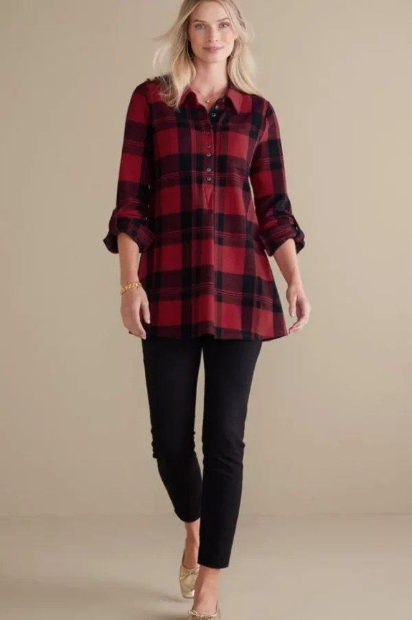 Soft Surroundings Mad About Plaid Top- Tops