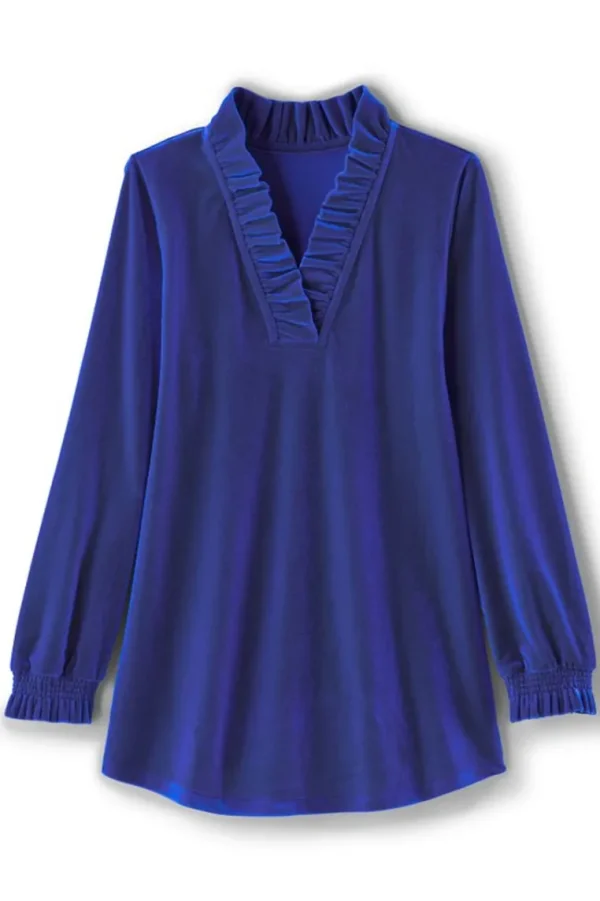 Soft Surroundings Marlee Ruffle Velvet Top- Tops